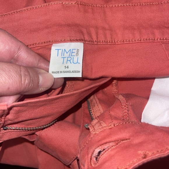 Womens Time & Tru Size 14 Relaxed Straight Leg High Rise Coral Belt Trouser - Picture 10 of 13